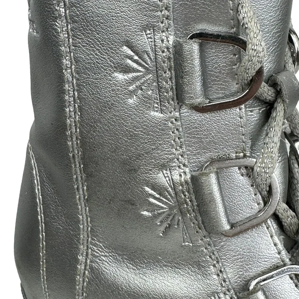 Sorel Disney Frozen Joan Of Arctic 2 Leather Wedge Boots Youth Big Girl 3 Silver